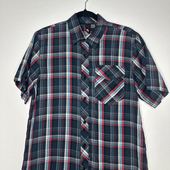Element Skateboard Button Down Short Sleeve Men Medium Plaid Blue Lightweight - Picture 2 of 9
